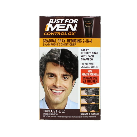 Just for Men Control GX Grey Reducing 2-in-1 Shampoo and Conditioner with Keratin, 4 Fl Oz (Packaging May Vary)