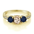 thumbnail image 2 of Gem Stone King 1.97 Ct Oval Peach Morganite Blue Sapphire 18K Yellow Gold Plated Silver Moissanite Ring (Size 8), 2 of 4