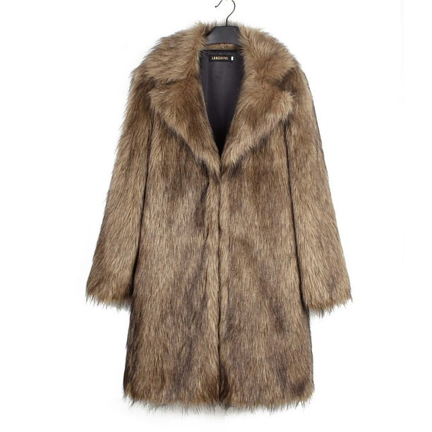 Meichang Women Faux Fur Jacket Long Sleeve Collar Open Front