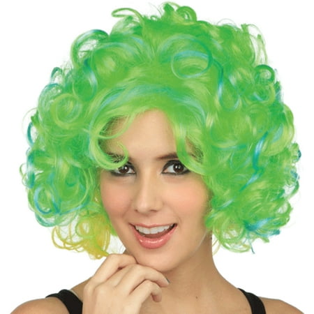 Star Power Curly Adult Mermaid Wig, Green with Blue Highlights, One Size