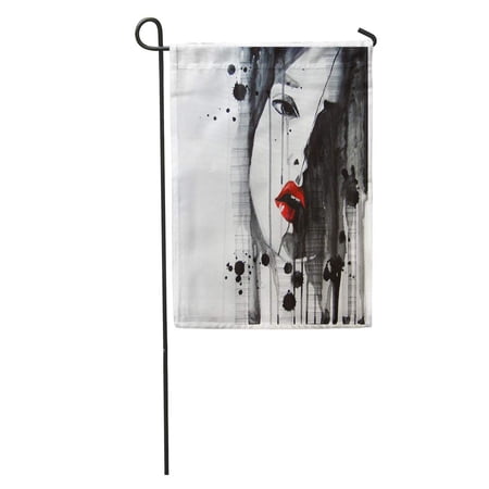 SIDONKU Modern Watercolor Portrait of Beautiful Girl Self Made Painting Woman Garden Flag Decorative Flag House Banner 28x40 inch