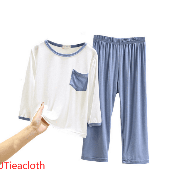 JTieacloth 2Pcs Boys Outfits Set Children's Long Sleeve Shirt Shorts Set Summer Thin Boy And Girls Home Wear Loose Casual Suit,Sizes 18-24 Months(Blue)