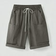 thumbnail image 3 of FAHXNVB Women's Cotton Linen Shorts with Pockets Drawstring Casual Rolled Cuff Lightweight Knee Length Shorts Solid Color Summer Vacation Beach Shorts, 3 of 8