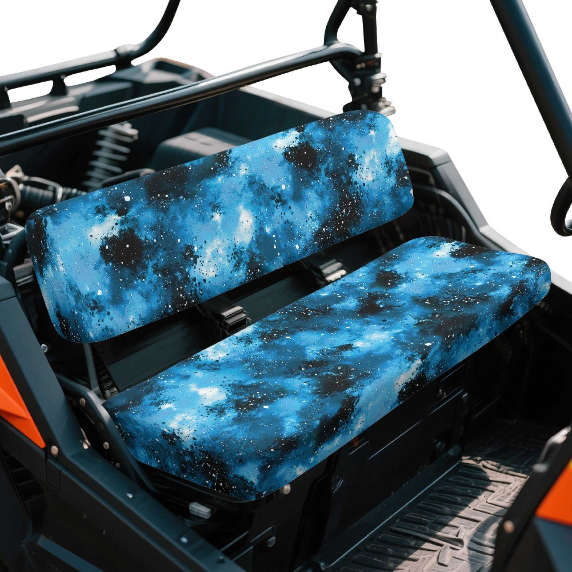 ZIATUBLES UTV Seat Covers 2 Pack, Waterproof Polyester Front Bench Seat Protectors Compatible with Kawasaki Mule 3000 4000, Fade Wear Resistant UTV Decor Accessory Part, Blue Black Abstract Tie-Dyed