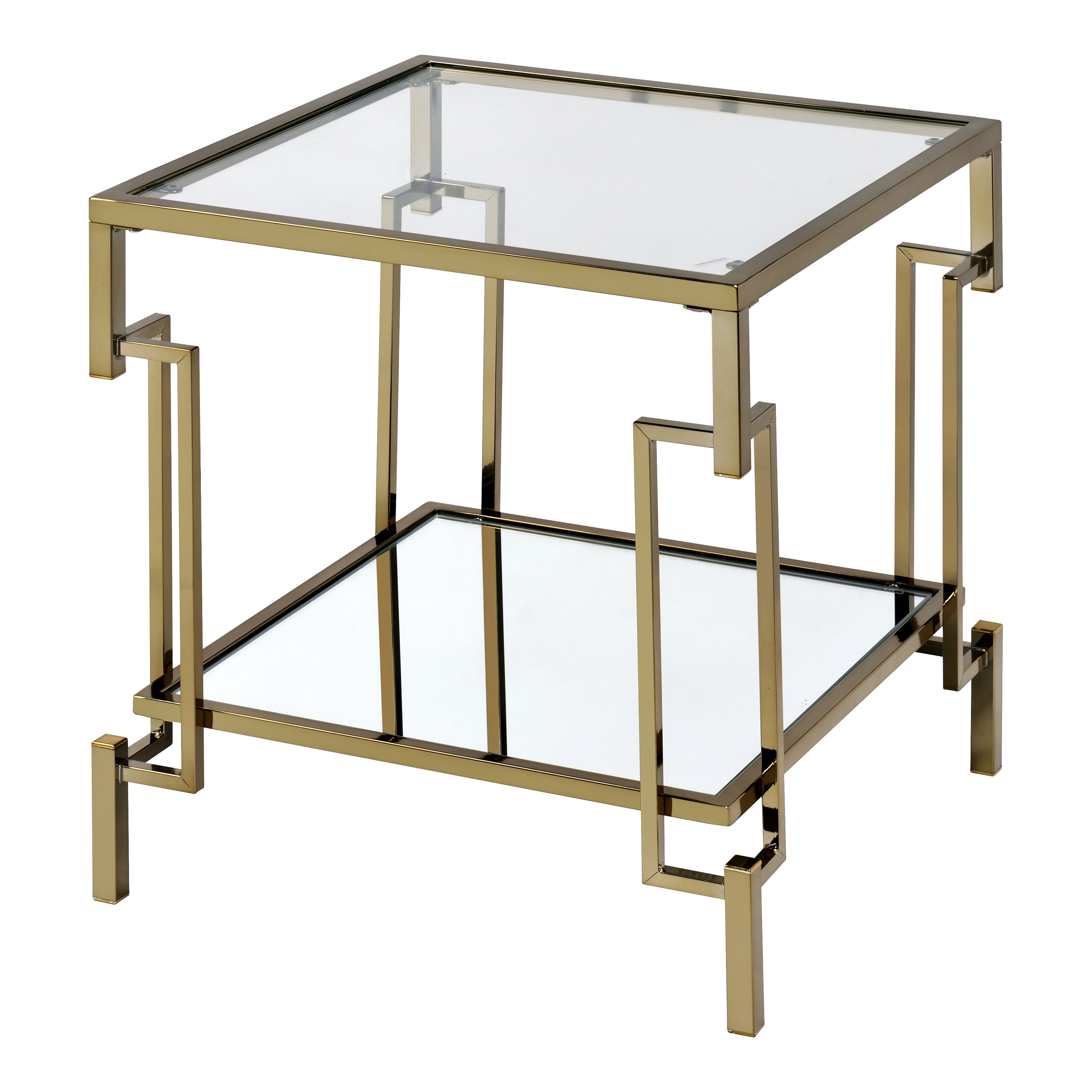 Furniture of America Triste 1-Shelf Glass Top and Metal Champagne End Table