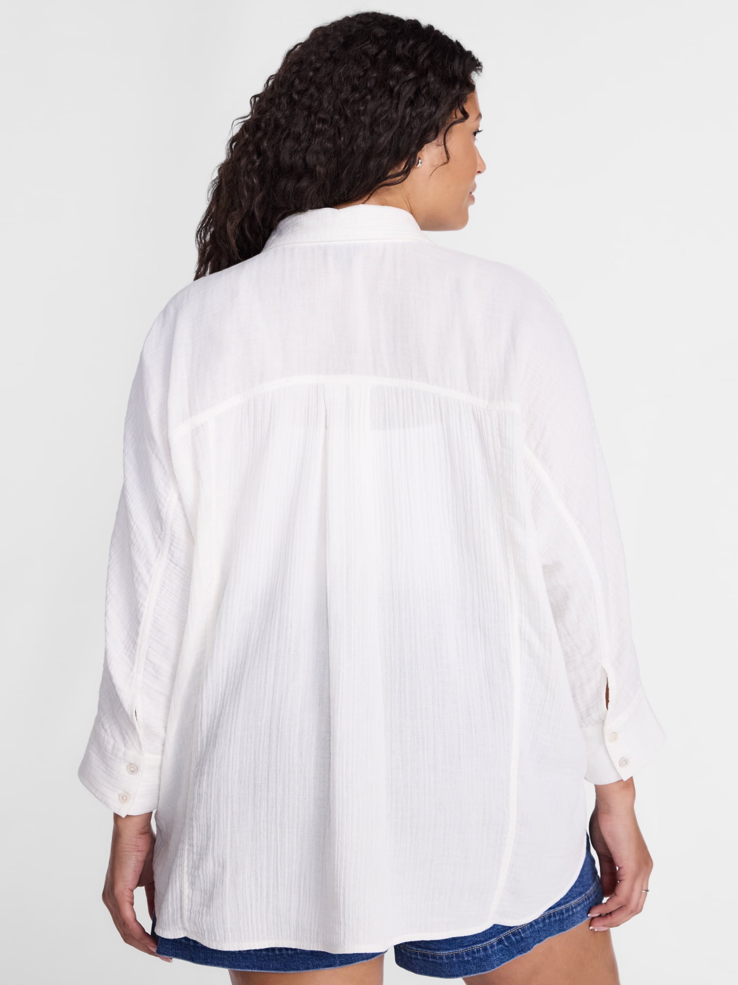 Terra & Sky Women's Plus Button Front Woven Shirt with Long Sleeves, Sizes 0X- 5X