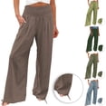 thumbnail image 7 of aohooy Linen Pants Women Work Palazzo Summer Boho Flowy Wide Leg High Waist Casual Lounge Pant 2026 Beach Travel Vacation Trousers Mint Green,XXL, 7 of 7