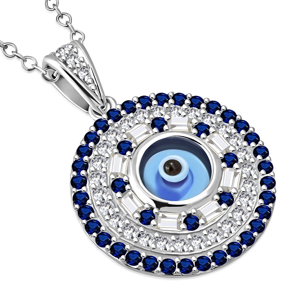 My Daily Styles 925 Sterling Silver White Blue CZ Evil Eye Protection