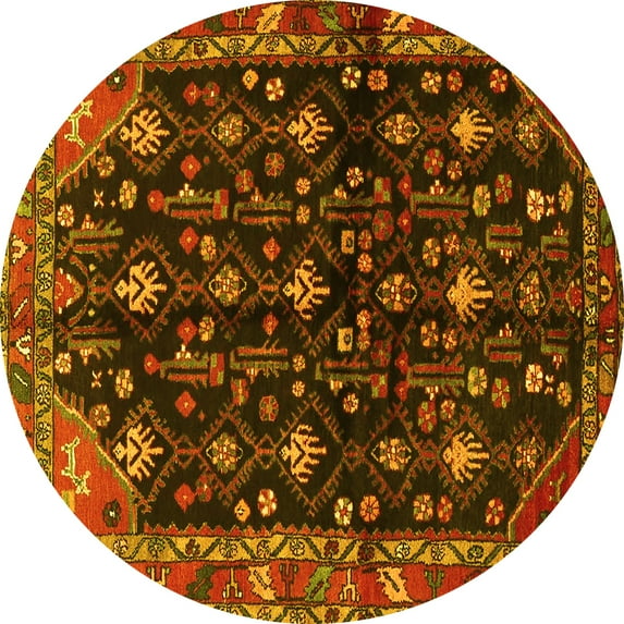 Ahgly Company Machine Washable Indoor Round Persian Yellow Traditional Area Rugs, 7' Round