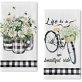 thumbnail image 1 of JOOCAR Kitchen Towels, Black and White Checkered Bike Vase Little Daisy Life is a Beautiful Ride 16x27.5 Inches Kitchen Towels for Kitchen Decor Housewarming Gift Towels Set of 2, 1 of 5