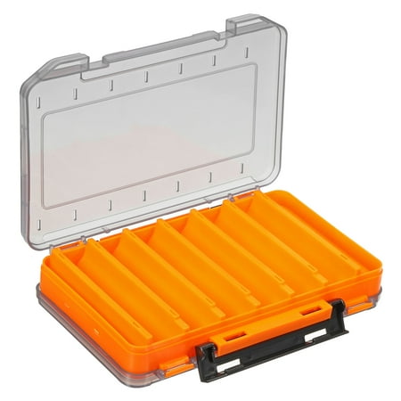 Uxcell Two Sided Fishing Lure Storage Box Fish Tackle 14 Grids Container Orange