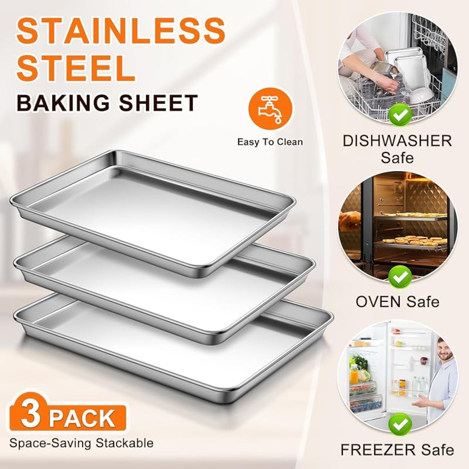 Baking Sheet Set of 2, Commercial Grade Stainless Steel Cookie Sheets for Baking, 18 x 13 Inch Thicker Large Baking Pans Oven Tray, Warp Resistant Nonstick Half Sheet Pan, Nontoxic & Heavy Duty
