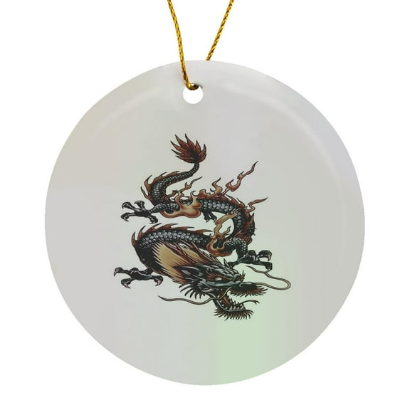 3drose, Chinese Dragon Painting Isolated Cut Out, Circle Porcelain Ornament