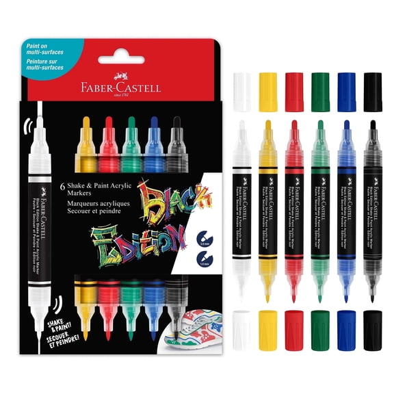 Faber-Castell Shake & Paint Markers: Classic - 6 Count Dual Tip Paint Markers, Fabric & Acrylic Markers