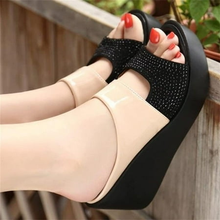 

Women’s Wedge Platform Sandal Fish Mouth Hollow Out Open Toe Slippers Comfortable Orthotic Arch Support Non-Slip Simple Elegant Summer Beach Shoes (Color : Black Size : 6.5-7)