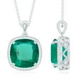 thumbnail image 3 of Rosec Jewels Lab Grown Emerald Pendant Necklace with Moissanite Halo - 12 mm - AAAA Grade, 18K White Gold, 3 of 7