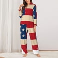 thumbnail image 2 of Salouo American Flag Map Pattern Women's Pajamas Set Long Sleeve Button Down Sleepwear Soft Pj Lounge Sets for women 2 Piece Pjs Set with Long Pants-Large, 2 of 7