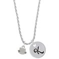 thumbnail image 1 of Delight Jewelry Silvertone Mini Cat Face with Whiskers Silvertone Script Initial Disc - K - Charm Necklace, 20"+3", 1 of 4