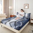 thumbnail image 4 of Feelyou Modern Artwork Teens Bed Sheets, Grey Navy Abstract King Sheets, Gradient Aesthetic Stripe Sheet Set, Luxury Bedroom Decor, 4 Pieces, 4 of 7