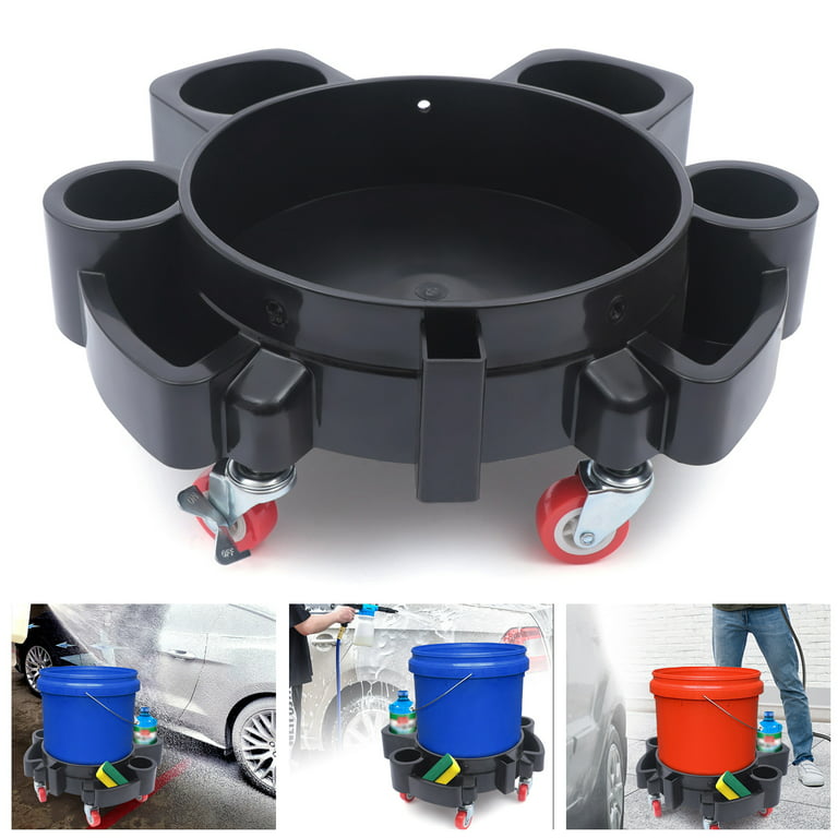 Heavy Duty Mop Bucket Dolly Durable Rolling Car Wash Drum Cart w/ 5 Wheels  Black