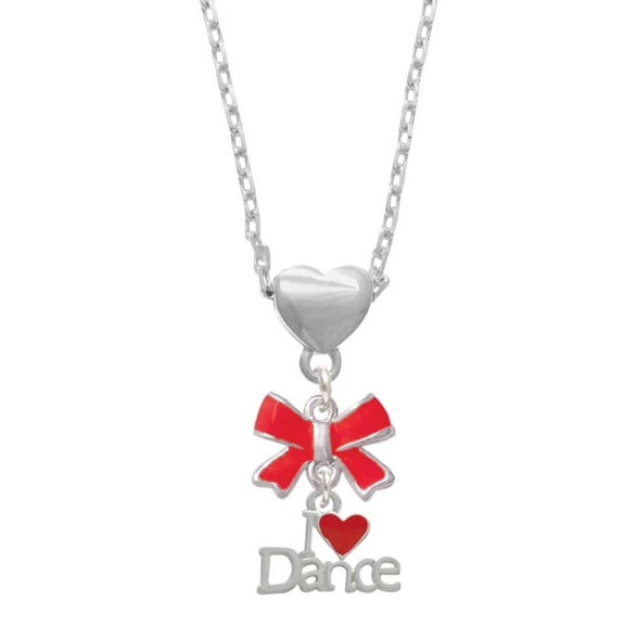 Delight Jewelry Silvertone I love Dance with Red Heart Red Bow Heart Necklace