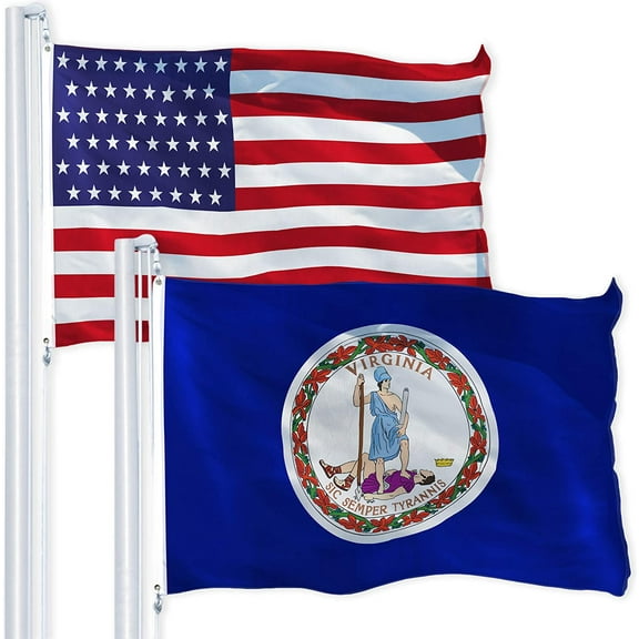 G128 Combo Flag Pack: USA American Flag 3x5 ft 150D Printed Stars & Virginia Flag 3x5 ft 150D Printed