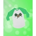 thumbnail image 5 of St Patricks Day Women Three Clover Raglan 3/4 Women Sleeve Baseball Jersey Shirt Medium green/white, 5 of 6