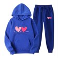 thumbnail image 2 of Feancey Valentines Day Sweatsuit for Women Plus Size Casual Hooded Set Novelty Love Heart Print Hoodies and Lounge Pants Two Piece Sets Blue M, 2 of 6