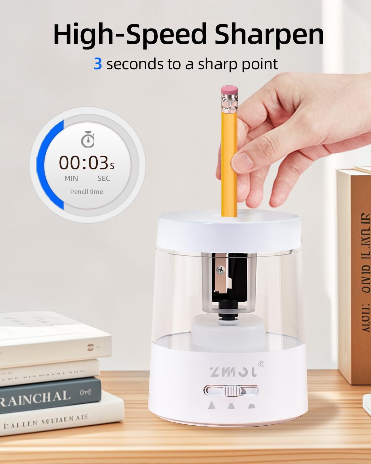 ZMOL Electric Pencil Sharpener for 6-8MM Pencils - Auto Desk Sharpener, Classroom & Home Use (Colored Pencils OK)