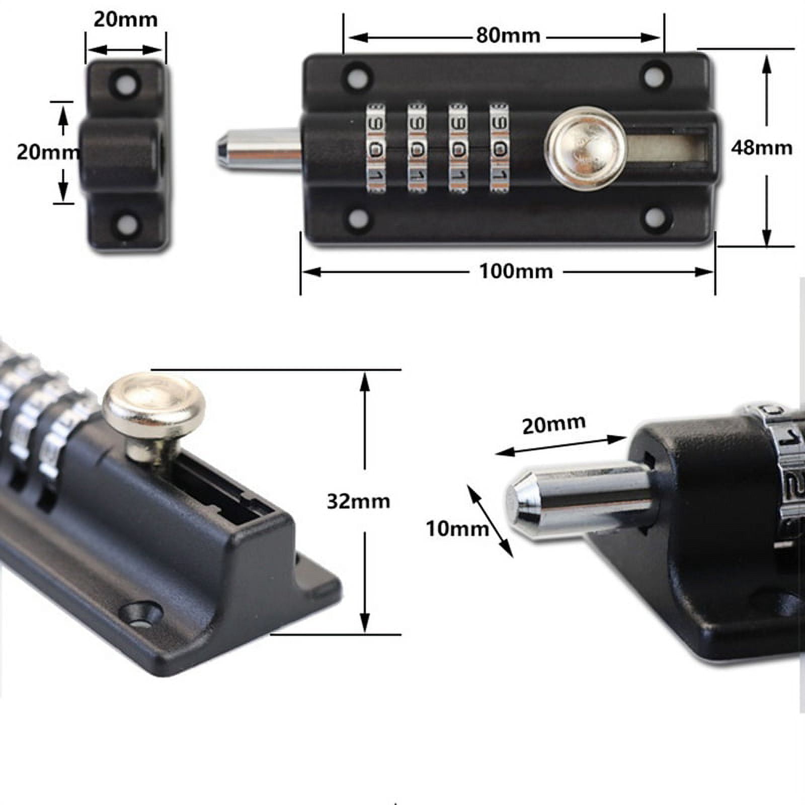 2X Password Lock Black Bolt Metal Door Latch Anti-Theft Combination Digit Padlock Outdoor Gate Hardware