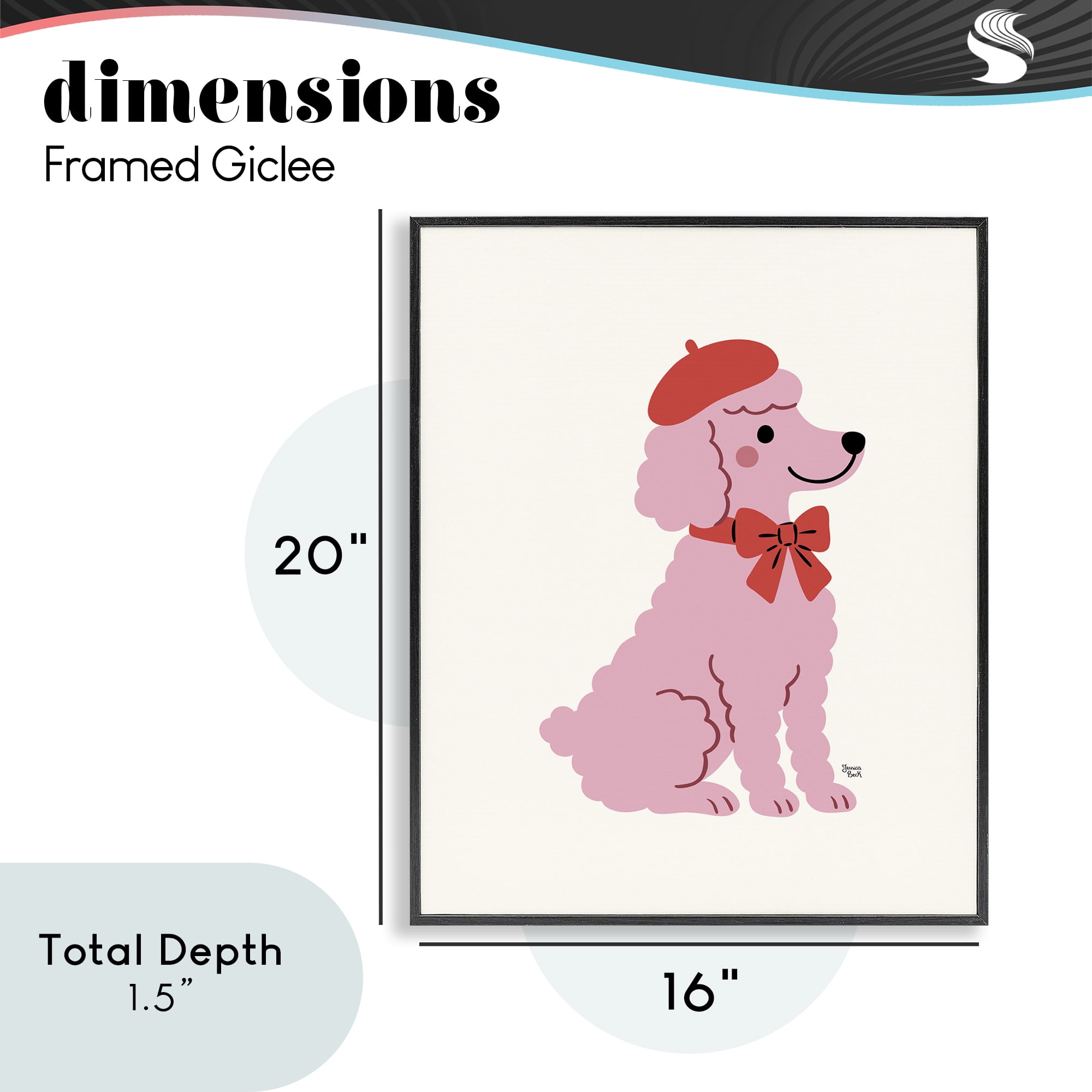 French Poodle in Beret Black Framed Giclee Art, design by Jessica Beck