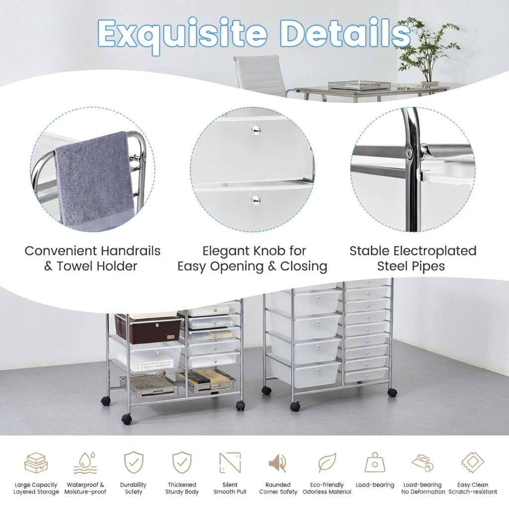 Yardi Yard 15 Drawers Rolling Storage Cart Organizer-clear, Storage Cart, Multipurpose Organizer Cart for Home, Office, School