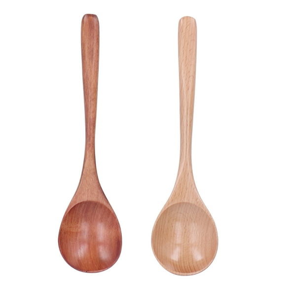 Japanese Style Wooden Spoons - 2-Pack Beechwood Soup & Rice Spoons for Kitchen