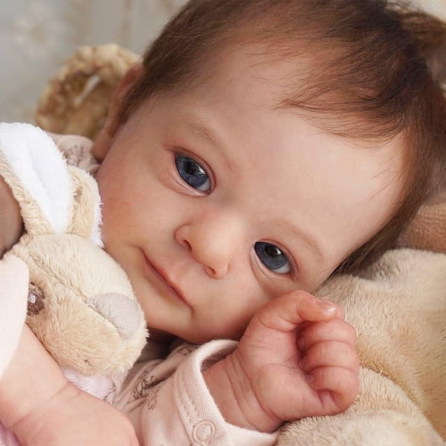 MYREBABY 17 Realistic and Cute Reborn Baby Girl Opened Her Eyes with Bright Eyes Brown Hair Named Claire, Handmade Lifelike Reborn Doll, Advanced Painted Vinyl Gift Set for Kids Age 3+