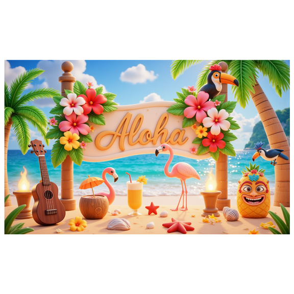 Colorful Design Hawaiian Banner with Floral Theme for Beach Party Summer Decor Luau Celebration