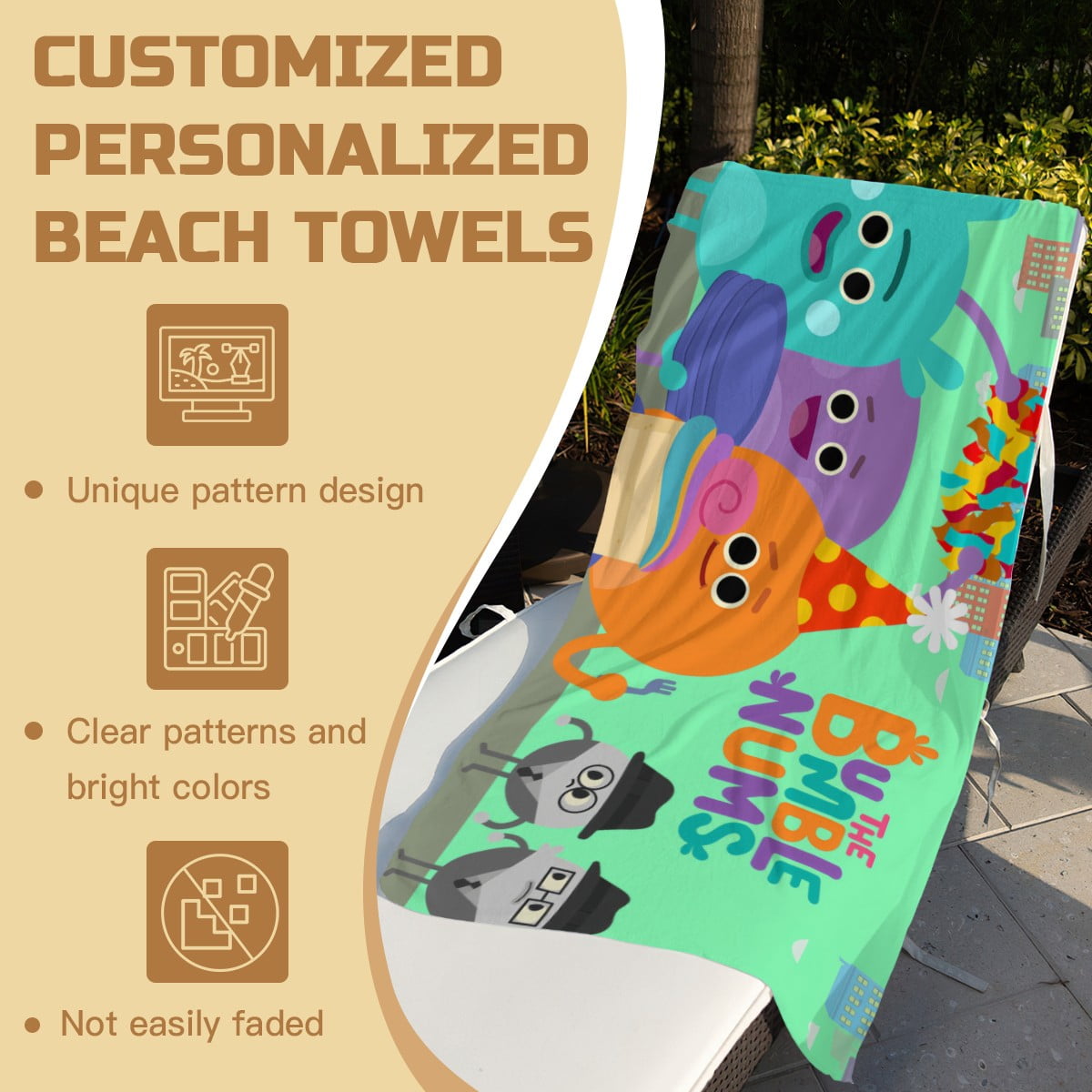 The Bumble Nums Beach Towel Quick Drying Microfiber Pool Towel 30"x60" Birthday Gift