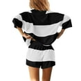 thumbnail image 6 of Penkiiy Women's Striped 2-Piece Workout Set - Summer Casual Outfit Short Sleeve Top & Shorts | Trendy Stylish Comfort Fit Athletic Yoga Gym Wear, 6 of 9