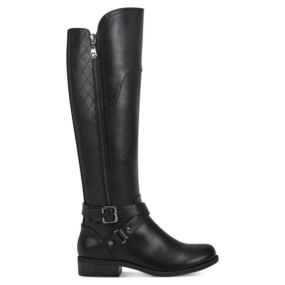 GBG GUESS Womens Black Buckle Strap Ankle Strap Haydin Round Toe Block Heel Zip-Up Riding Boot 5.5 M