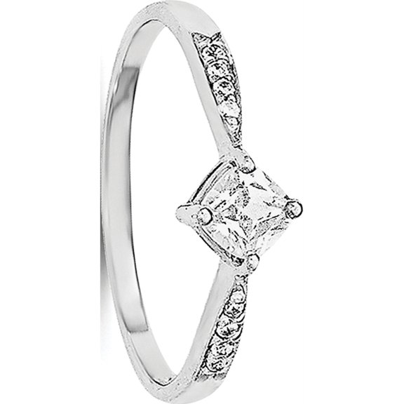 Sterling Silver Rhodium-plated Polished and Square Shaped CZ Ring