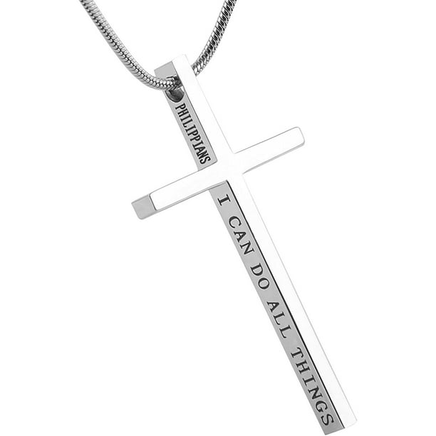 HZMAN Baseball Cross Necklace - Stainless Steel Bible Verse Pendant 'I CAN DO ALL THINGS'