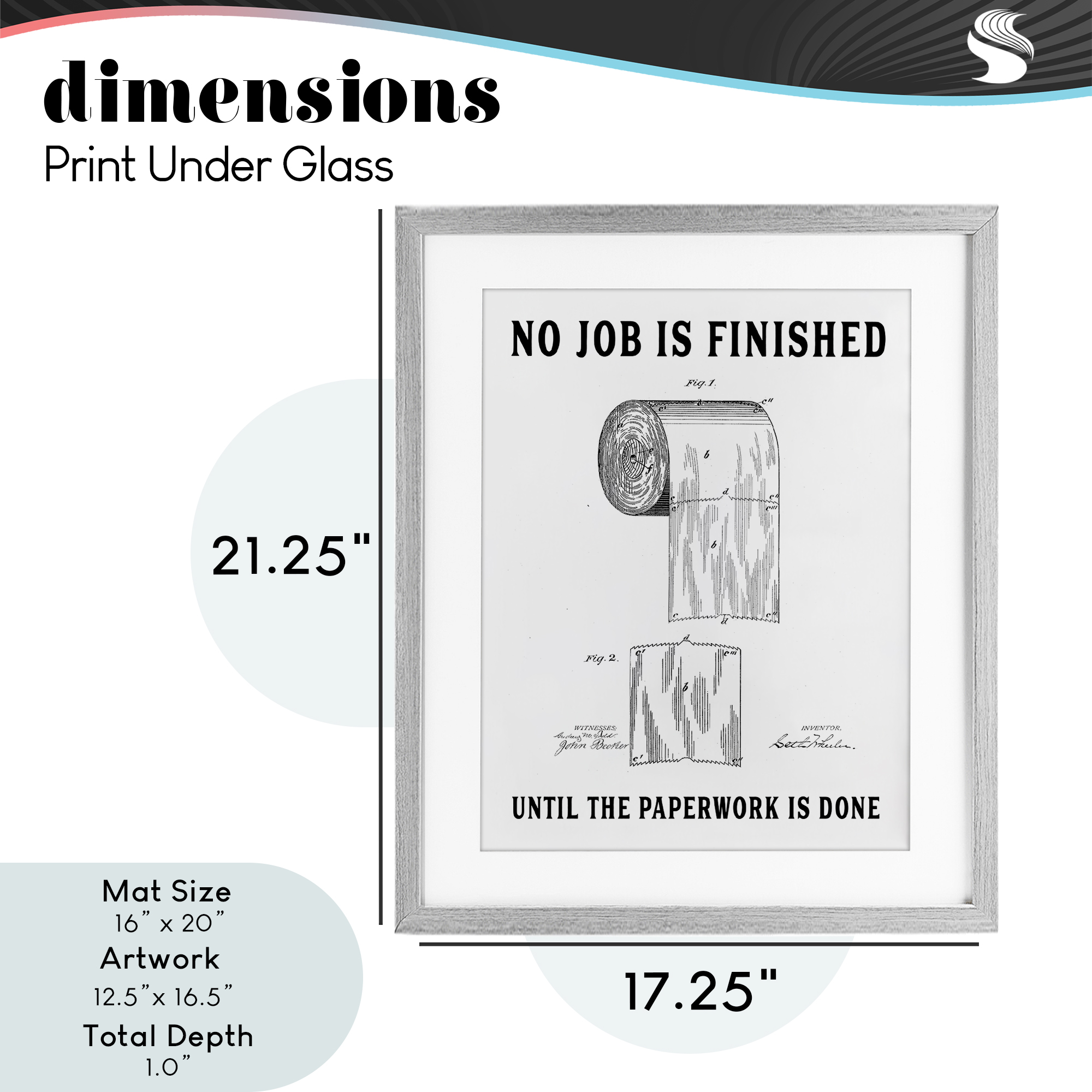 No Job Finished Toilet Paper Gray Framed Print Under Glass, design by Lettered and Lined