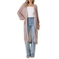 thumbnail image 2 of INSPIRE CHIC Crochet Long Cardigan for Women's 3/4 Sleeve Hollow Out Lightweight Knit Loose Sweater S Pink, 2 of 6