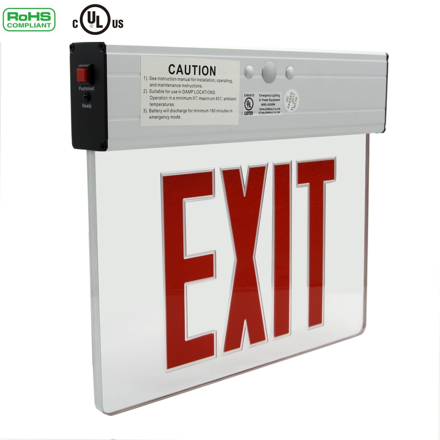 Dual Circuit 1 or 2 Sided LED Plastic Exit Sign 120V/277V Black Red Letters 