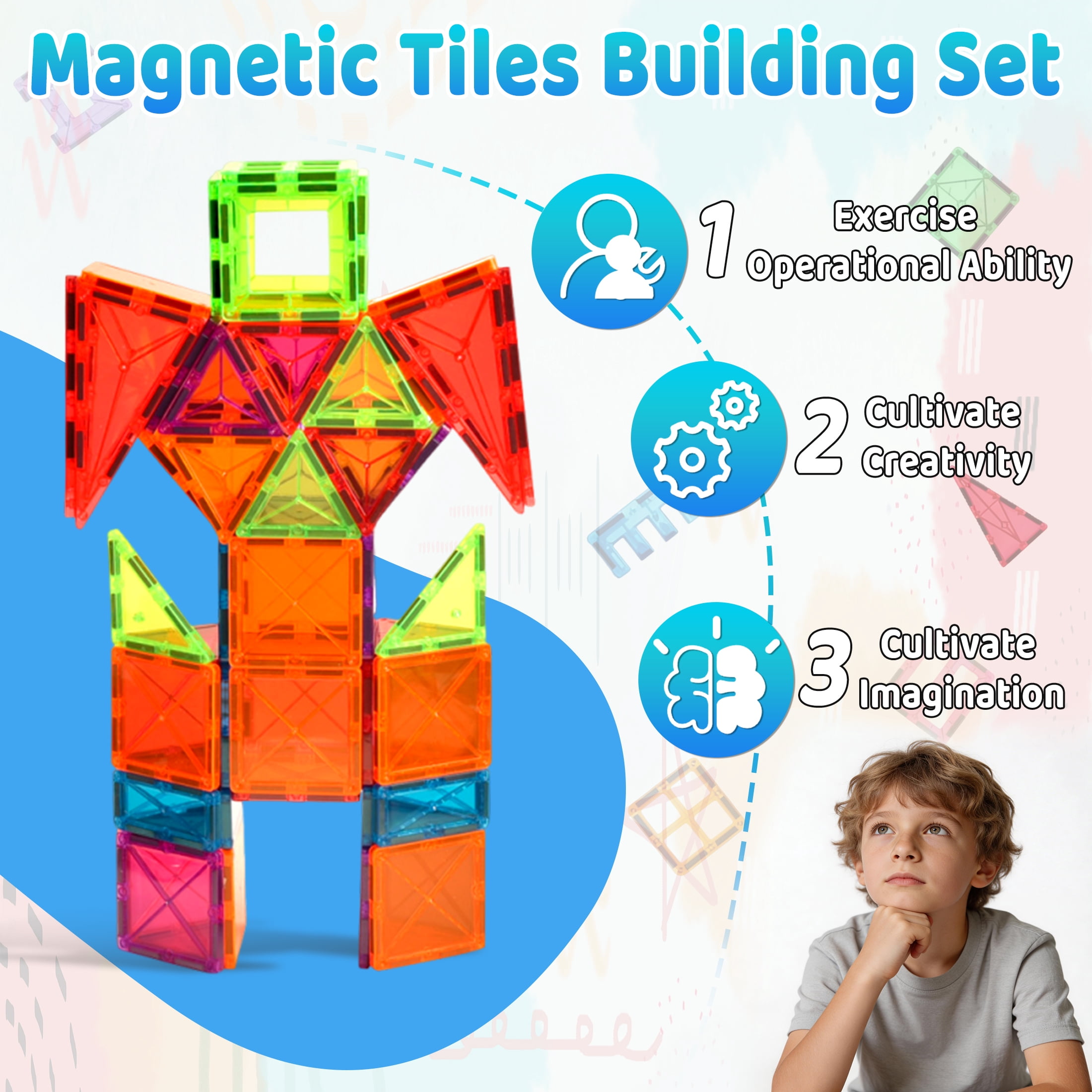60PCS Magnetic Tiles Building Set, Magnetic Blocks for Kids, Educational Construction Toys, Sensory Magnet Toys Magnetic Tiles Set for Kids Boys Girls