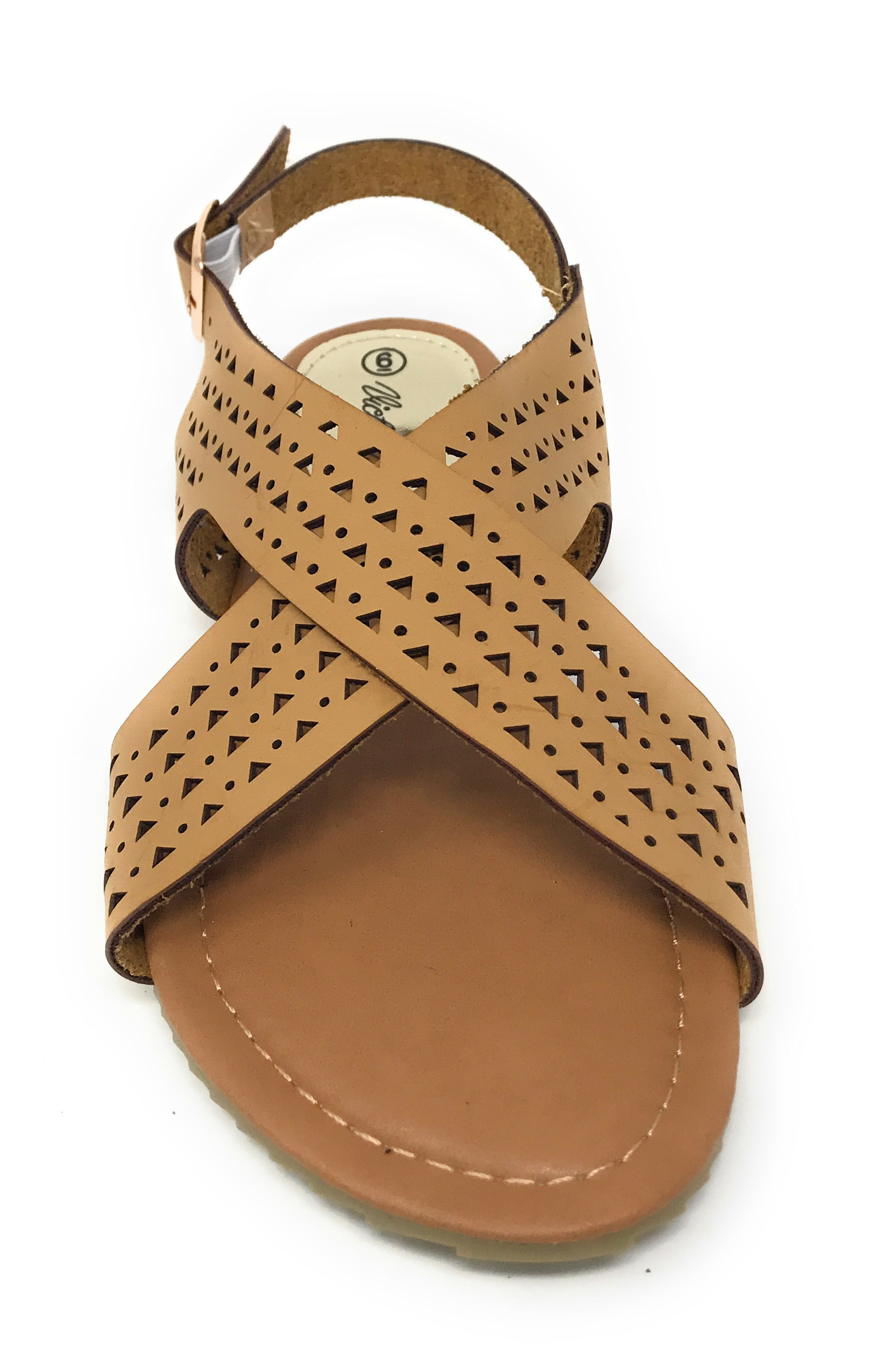 Victoria K Women's Perforated CrissCross Straps With Side Buckle Sandals