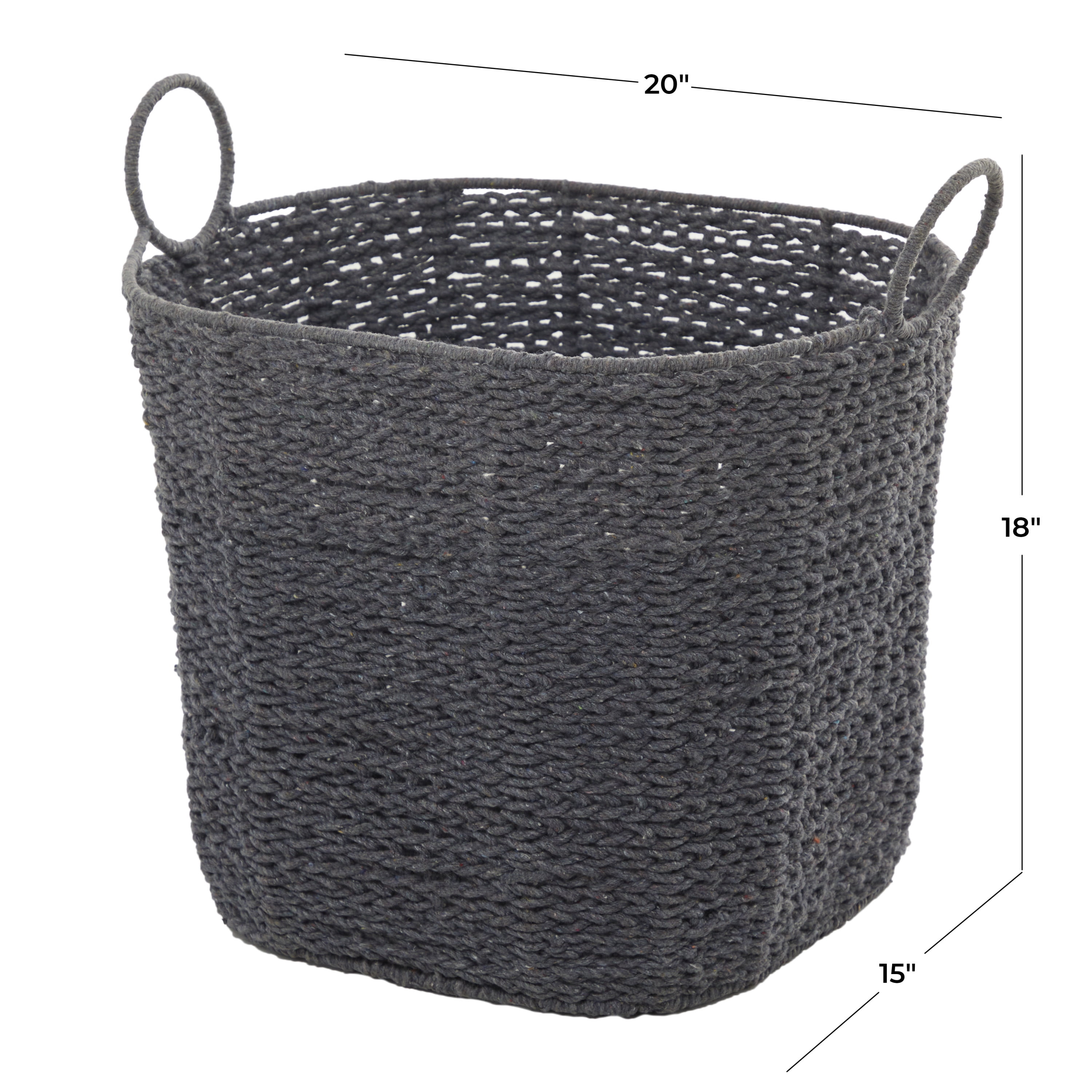 CosmoLiving by Cosmopolitan 20" x 18" Gray Cotton Handmade Storage Basket with Handles, 1-Piece