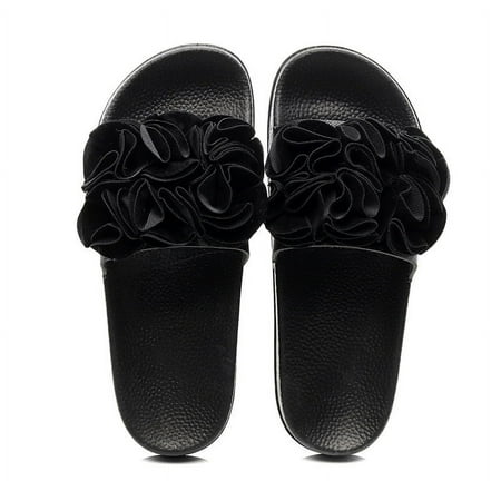 

Zpanxa Slippers for Women s Summer Outdoor Wear Sandals One-word Slippers Large Flower Casual Flip Flops for Women Black 35