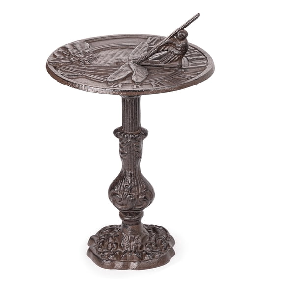 Sungmor Cast Iron Dragonfly Sundial,10.4 Inch Dia Vintage Sundial Dragonfly & Lotus Decor,Vintage Brown Finish,Outdoor Decorative Clock,Freestanding Garden Ornament