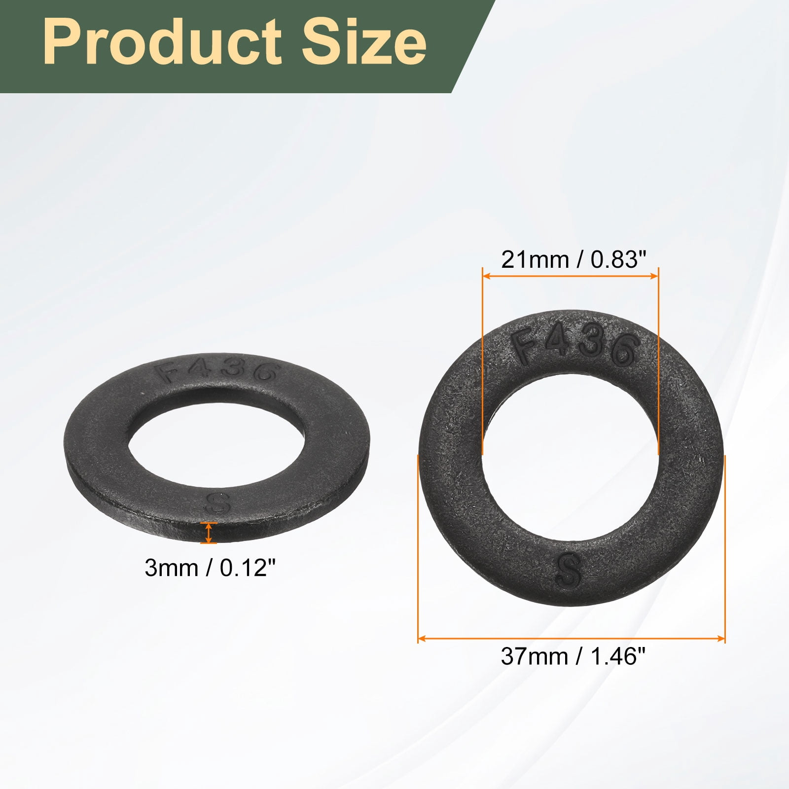 20 Pcs 3/4" Black Flat Washers, 37mm Outer Diameter, 45 Steel Metal Washer for Screws and Bolts