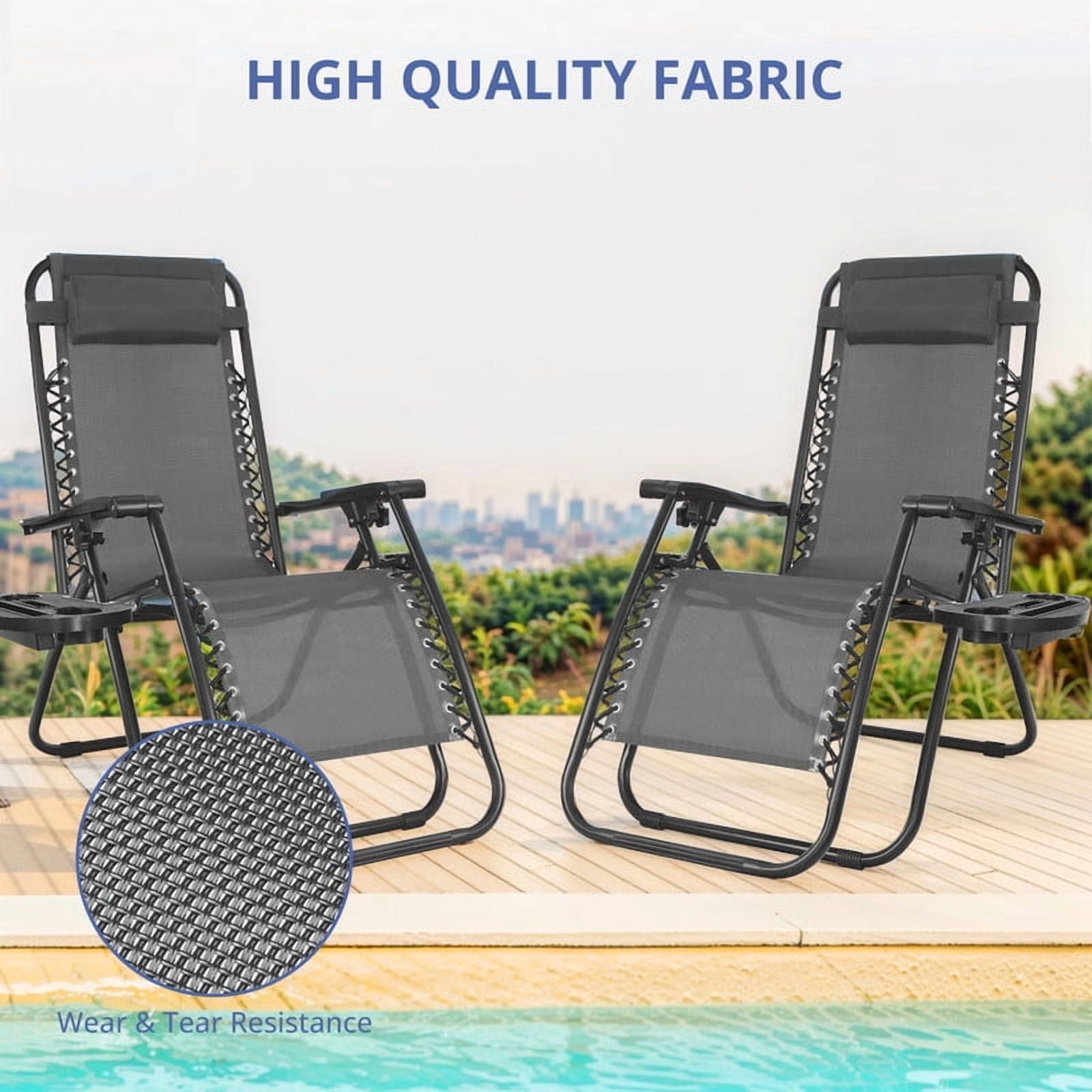 Simenmax Zero Gravity Chair Set of 2 with Cup Holder & Removable Pillows, Adjustable Reclining Outdoor Patio Folding Chairs Portable Lounge Chair Furniture for Poolside, Lawn, Beach, Camping, Black